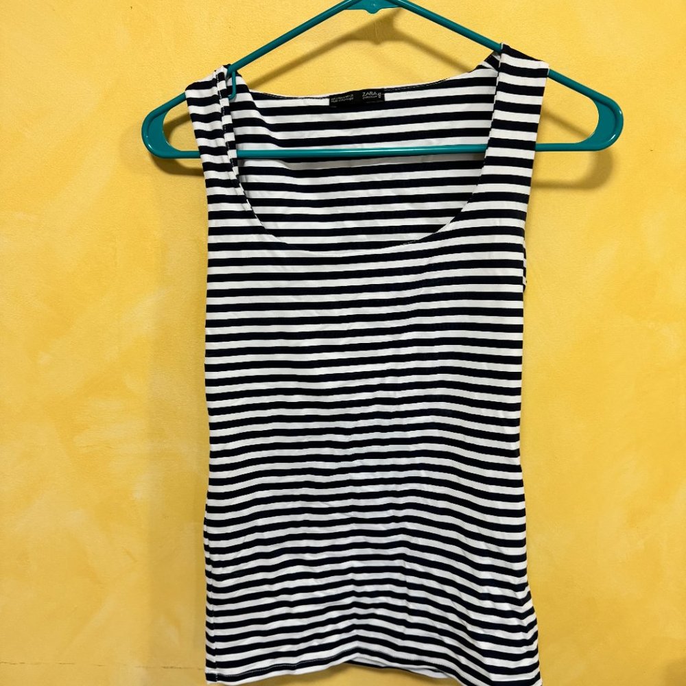 zara black white striped top
